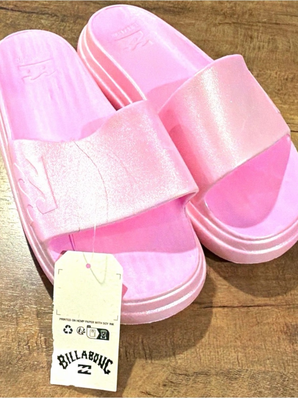 Billabong Kids Shimmery Light Pink Slide Sandals